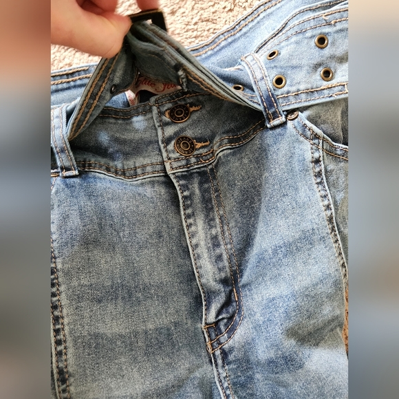 Y2K chunky belted stretch flare jeans center seam vintage denim juniors 11 - Picture 7 of 7